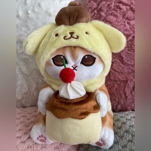 🍒🍮🐶🐱 25cm Sanrio Mofusand Cat Cross-Dressing Pom Pom Purin Puppy Cake Plush Doll